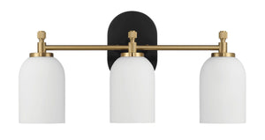 Meadows - 3 Lights Vanity Brush Bathroom Wall Light For Bathroom Over Mirror - Black / Gold / White