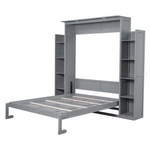 Wall Murphy Bed With Shelves And LED Lights