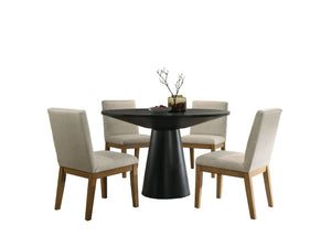 Jasper - Wide Contemporary Round Dining Table With Fabric Chairs Set