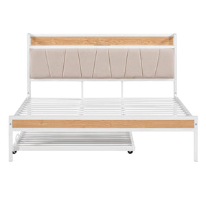 Platform Bed Frame With Trundle, USB Ports And Slat Support, No Box Spring Needed