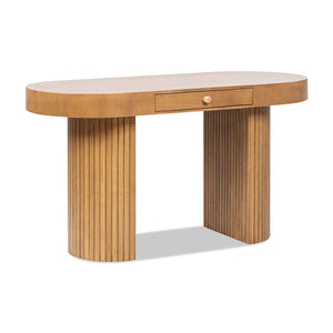 Jesse - Single Drawer Fluted Oval Console Desk - Honey Brown