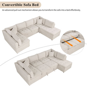 Oversized Sectional Sofa U-Shaped Sofa Couch Pull-Out Sofa Bed With Two Throw Pillows For Living Room