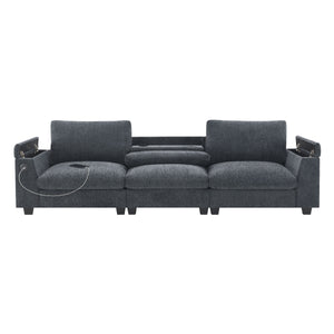 Sectional With Bluetooth Speaker Comfy Cloud Couch Set With Drop Down Table Cup Holders, USB Charger Storage Armrest Wide Seat Sofa