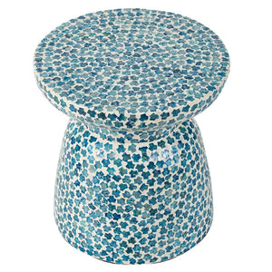 Capiz - Garden Stool Small Side Tabel, Accent Round End Table - Blue
