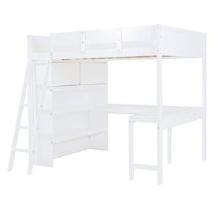 Modern Loft Bed With Desk And Shelves