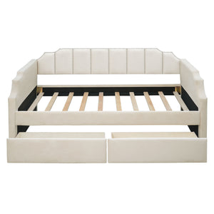 Upholstered Daybed With Drawers, Slat Support