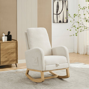 Rocking High Back Glider Chair With Retractable Footrest, Side Pocket