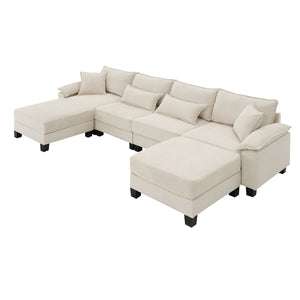 Wide Seat Modular Sectional Bed Sleeper Couch Set With Armrest Pillow 6 Seat, Free Combination Sofa With Ottomans Oversized