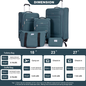 5 Piece Set, Softshell Suitcase Spinner Wheels