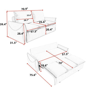 Pull Out Sofa Bed, 3 Seat Convertible Sleeper Sofa With 2 In 1 Pillow And Blanket Set