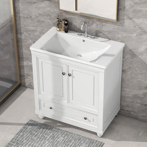 Bathroom Vanity With Sink, Combo, Cabinet With Doors And Drawer, Solid Frame And MDF Board