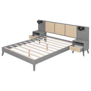 Bed Frame With 2 Nightstands Elegant Design With Lamps