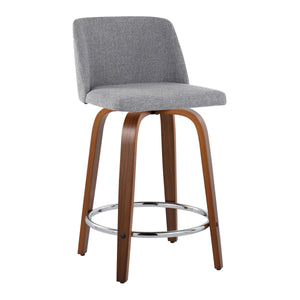 Toriano - Mid Century Modern Fixed Height Counter Stool With Swivel With Round Footrest (Set of 2)