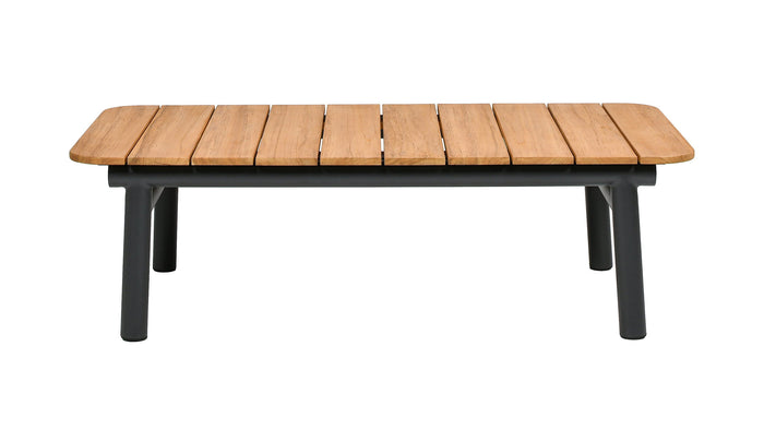 Zara - Dowel Frame Patio Coffee Table With Teak Top - Black / Natural / Teak