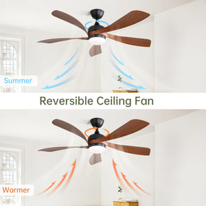 Modern Ceiling Fan With 3 Color Dimmable Light 5 ABS Blades Smart Remote Control Reversible Dc Motor
