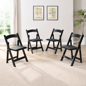 Solid Wood Upholstered Folding Chair Set, Space - Saving, Easy To Carry, Cushion, Dining Room (Set of 4) - Black