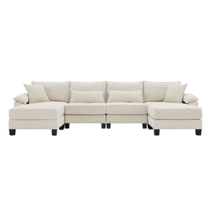 Wide Seat Modular Sectional Bed Sleeper Couch Set With Armrest Pillow 6 Seat, Free Combination Sofa With Ottomans Oversized