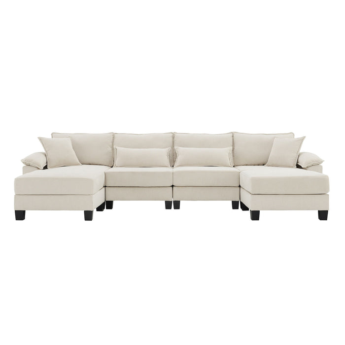 Wide Seat Modular Sectional Bed Sleeper Couch Set With Armrest Pillow 6 Seat, Free Combination Sofa With Ottomans Oversized