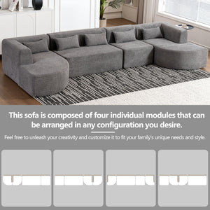 Upholstered Sofa Free Combined Sofa Couch With 2 Chaise Lounge And Five Back Pillows For Living Room
