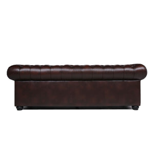 Traditional Tufted Leather Chesterfield Nailhead Sofa - Brown