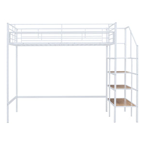 Loft Bed With Upper Grid Storage Shelf And Lateral Storage Ladder