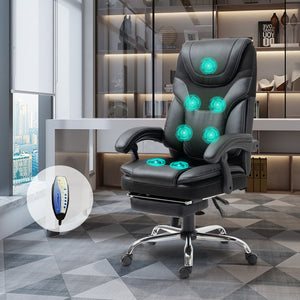 Massage Reclining Office Chair With Footrest, High Back Computer Chair Home Desk Ergonomic Executive Office Chair With Armrests, Adjustable Height - Black