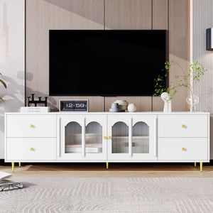 Modern TV Stand With Glass Door, 4 Drawers And 2 Cabinets