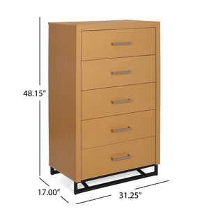 Glimmering Chest With 5 Drawers And Iron Base - Maple / Black