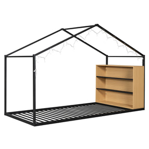Bed House Frame With Shelves And Lights