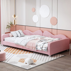 Upholstered Daybed, Sherpa Fabric Sofabed With Cloud-Shaped Backrest