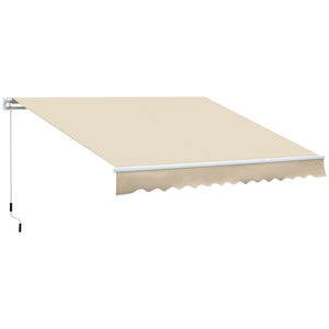 Outsunny - 12' x 8' Retractable Awning Patio Awnings Sun Shade Shelter With Manual Crank Handle, 280G / M² Uv & Water-Resistant Fabric And Aluminum Frame For Deck, Balcony, Yard - Cream White