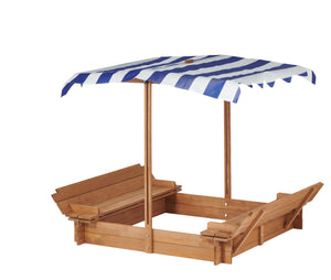 Kids Sandbox With Adjustable Cover, Sand Box With 2 Foldable Bench Seats, Outdoor Sandpit For Backyard Play - Light Brown