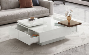 Movable Square Top Coffee Table With 4 Hidden Storage Drawers