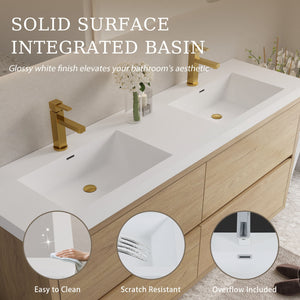 Bathin Freestanding Bathroom Vanity With Double Sinks, Bathroom Storage Vanity Cabinet With Stone Resin Countertop And Soft Close Drawers - Natural Oak