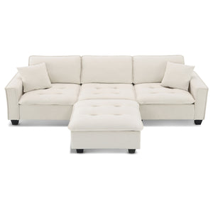 Modern Convertible Sectional L Shaped Reversible Couch Set With Free Pillows 4 Seat Suede Sleeper Sofa With Ottoman