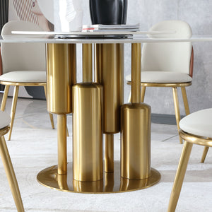 Round Stone Burning Table, Modern Marble Dining Table With Chairs