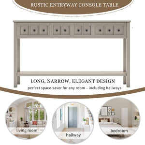 Rustic Entryway Console Table Long Sofa Table With Two Different Size Drawers And Bottom Shelf For Storage