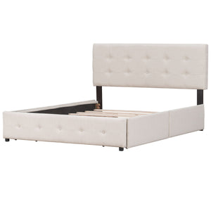 Upholstered Platform Bed With Classic Headboard And Drawers, No Box Spring Needed