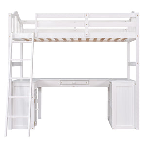 Loft Bed With Drawers, Cabinet, Shelves With Desk