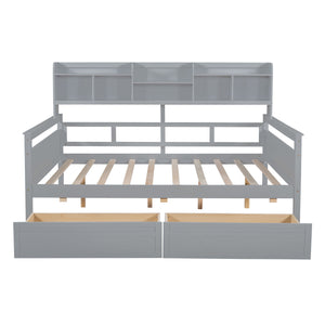 Daybed, Slat Support, With Bedside Shelves And 2 Drawers