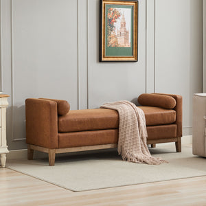 Elegant Upholstered Bench With 2 Bolster Pillows