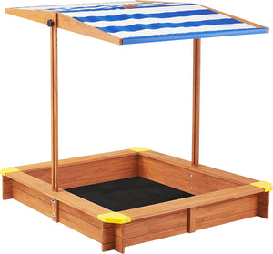 Kids Sandbox With Cover, Sand Box With Adjustable Canopy, Large Outdoor Cedar Sandpit For Backyard Play - Reddish Brown