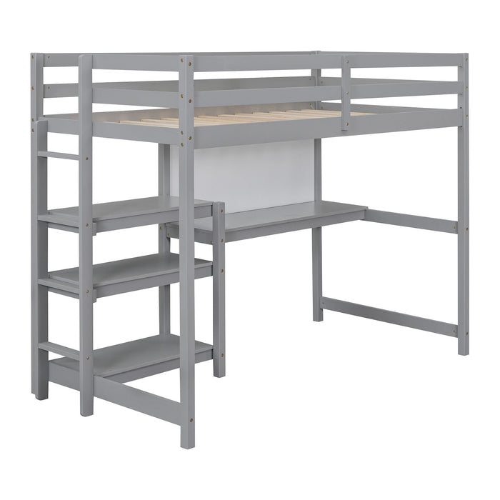 Loft Bed With Shelves, Desk And Writing Board