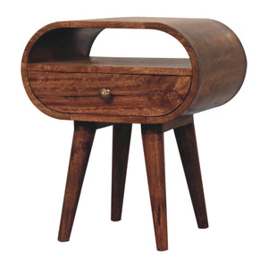 Circular Bedside Table With Open Slot - Caramel