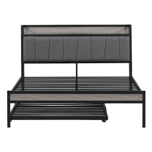 Platform Bed Frame With Trundle, USB Ports And Slat Support, No Box Spring Needed