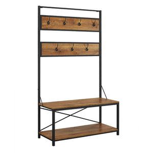 Rustic X-Back Hall Tree With Bench