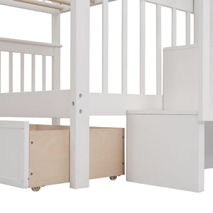 Stairway Bunk Bed With Storage And Guard Rail For Bedroom