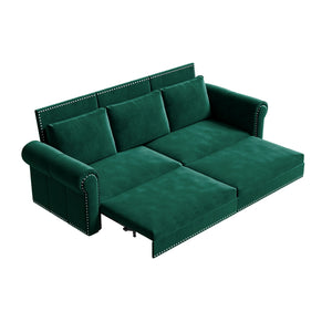 Pull Out Sofa Bed 3 In 1 Velvet Convertible Sleeper Sofa With Nailhead Trim & Rolled Arm, Multi Functional