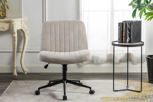 Cross Legged Office Chair, Wide Comfty Desk Chair, Vanity Home Chair, Armless Computer Task Chair With Wheels, Swivel And Height Adjustable - Beige