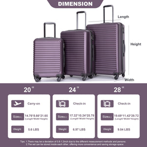3 Piece Luggage Sets, Lightweight Suitcase With Two Hooks, Spinner Wheels, Tsa Lock